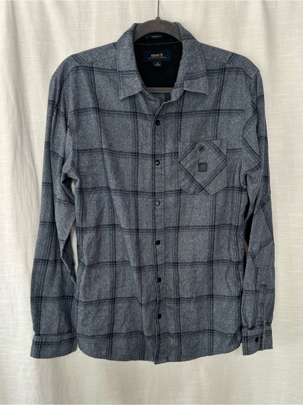 Roark Men’s Gray Plaid Flannel Button-Up Shirt with Snaps